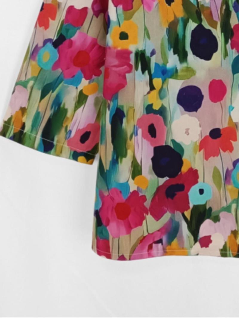 Product Introduction of Women's Floral Print  Shirt, Casual V Neck  Top for Summer, Women's Clothing for Daily Wear 6