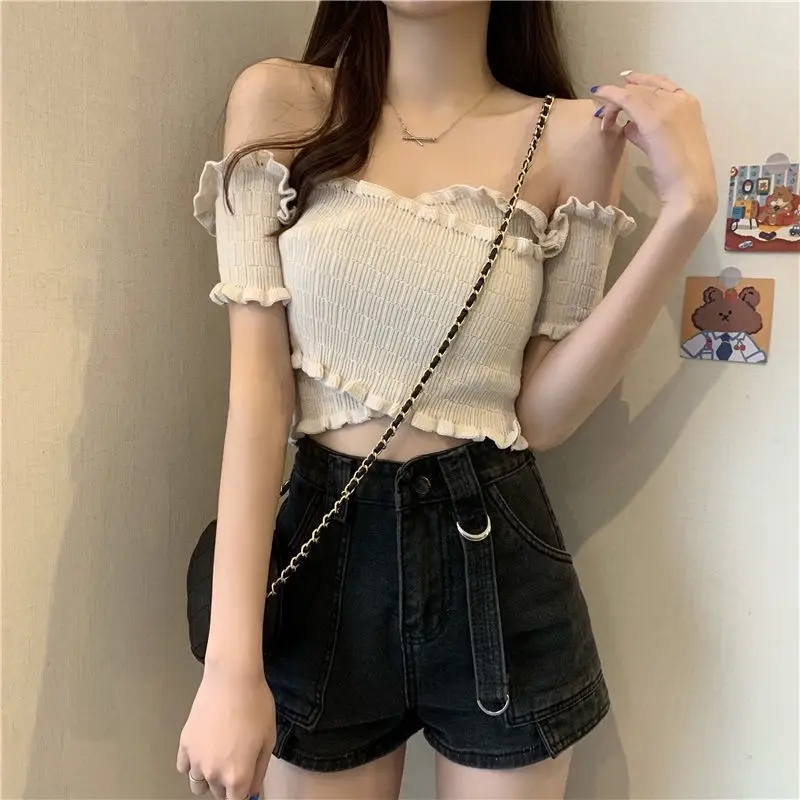 Áo Croptop Trễ Vai Ngắn Tay Thiết Kế Ngọt Ngào Nữ WomenTOP❤️