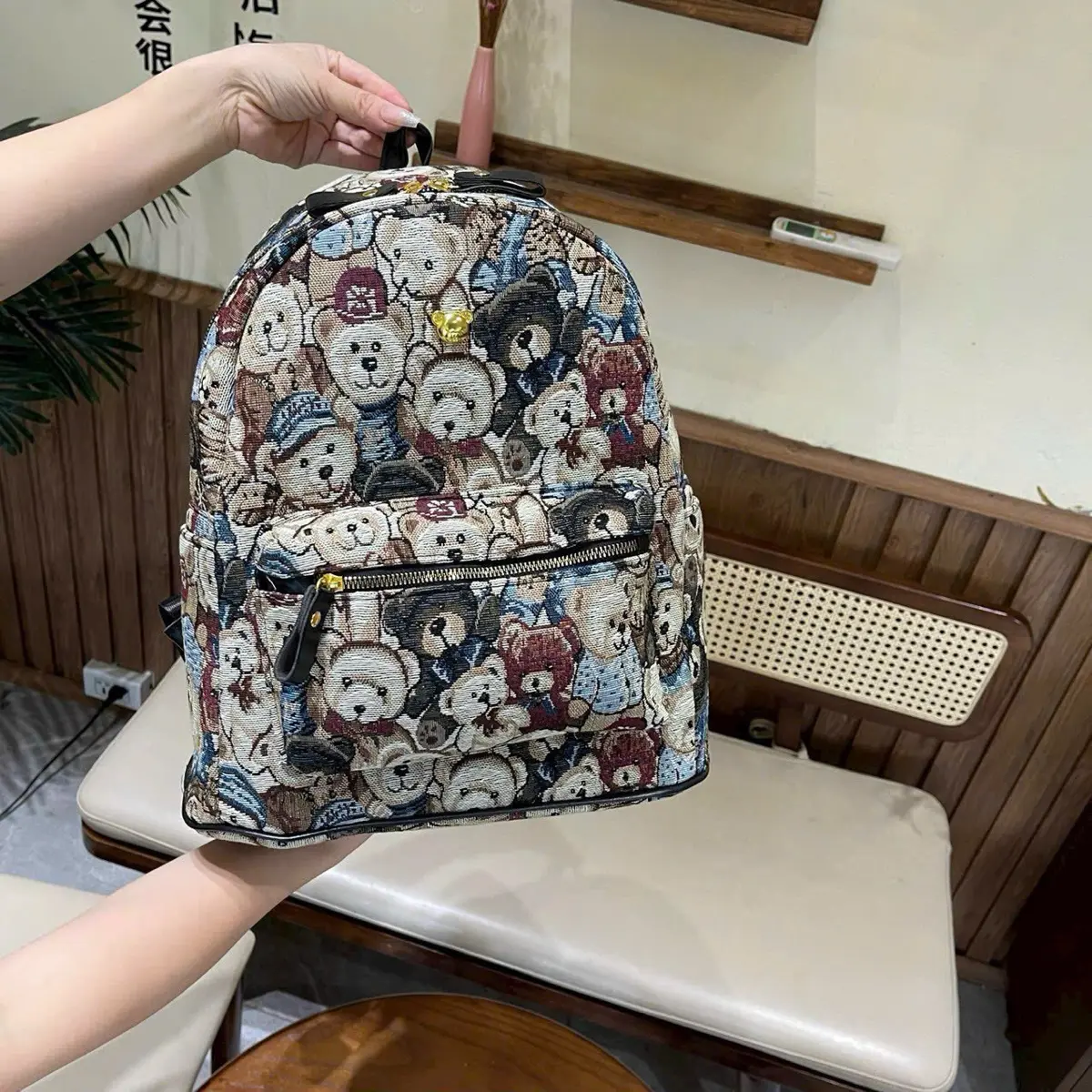 Balô to, balo đi học size 40 hoạ tiết vải gấu xanh cho nam và nữ kiểu dáng cute dễ thương ngăn to rộng dãi