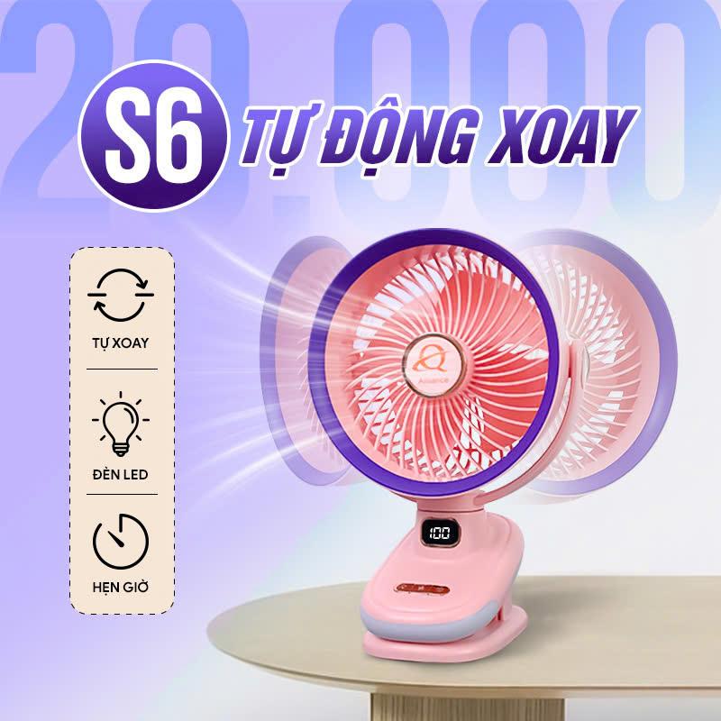  【 TỰ ĐỘNG XOAY  Quạt Tích Điện Xoay Tự Động Cao Cấp  Pin 20.000mah - Quạt Kẹp Bàn Tiện Lợi Không Gây Tiếng Ồn 