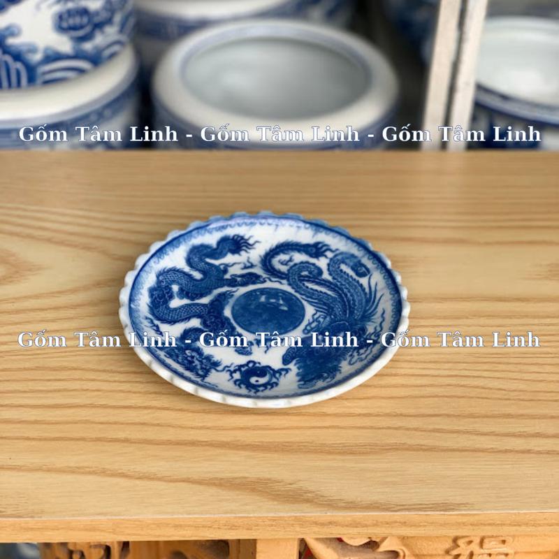 Product Introduction of Đĩa thờ cúng, đĩa đựng trầu, đĩa đựng cau, đĩa xin đài âm dương vẽ rồng men xanh trắng Bát Tràng 12