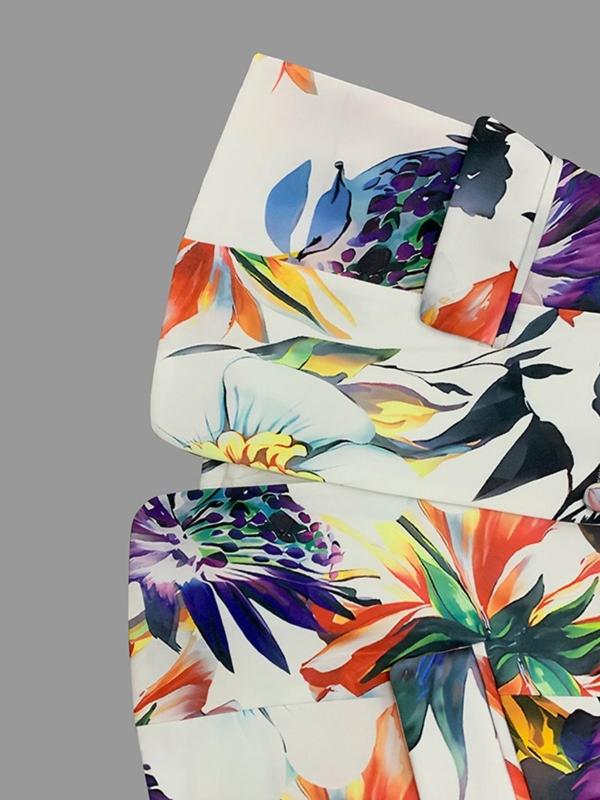 Women's All Over Floral Print Button Front Blazer, Casual Long Sleeve Lapel Neckline Flap Detail Outerwear for Work Office Business, Ladies Clothes for All Seasons 6
