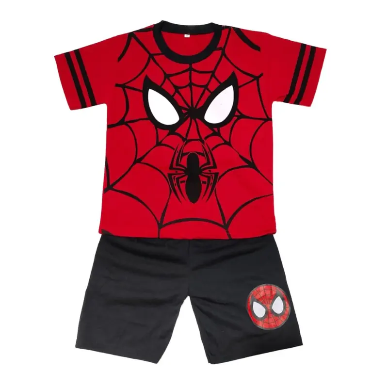stelan pendek spidermen bertopeng baju setelan harian anak cowok lengan pendek 1