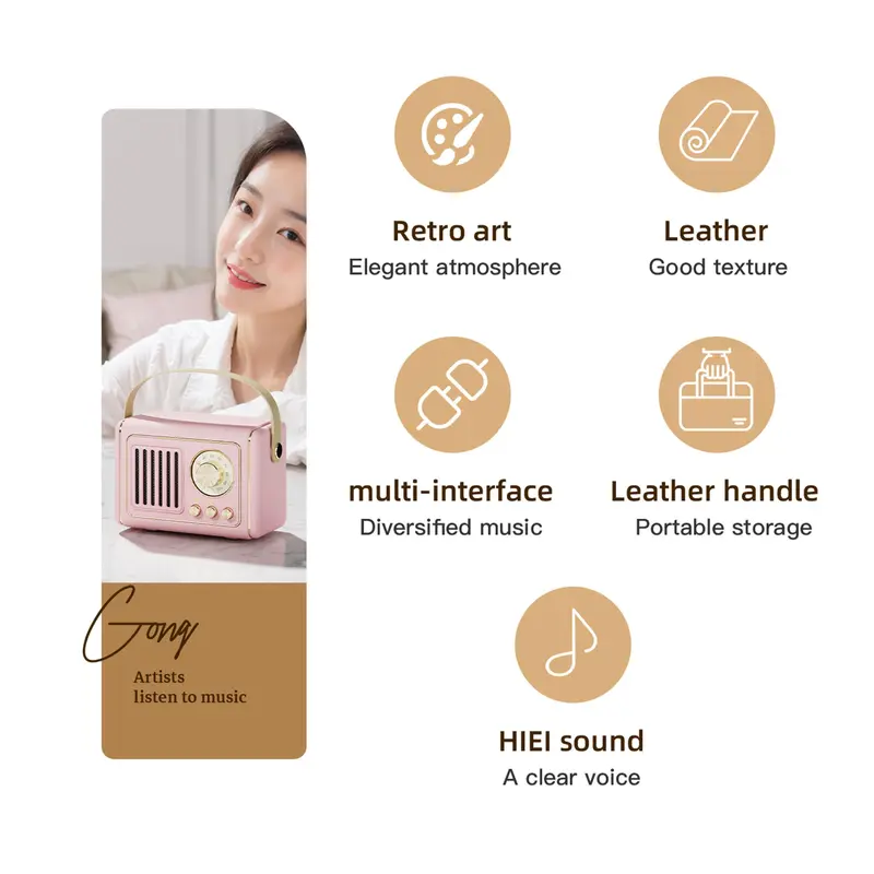 Portable Wireless Speaker, Vintage Style FM Radio Speaker with Classic Knob Design, Rechargeable Bluetooth-compatible Speaker for Home & Outdoor, Smartphone 4