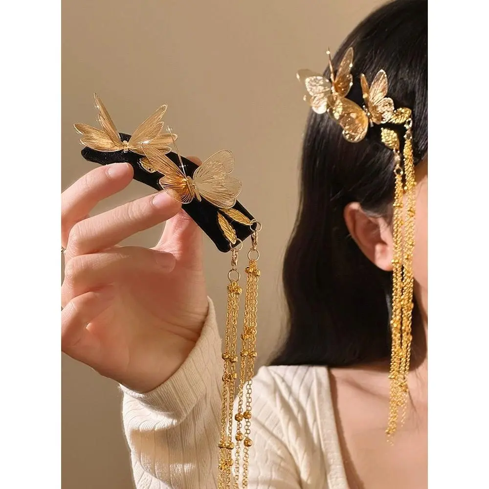$Gilded Butterfly Dream~ New Chinese Style Butterfly Tassel Hair Clip for Women High-end National Style Hair Accessory BB Clip Bangs Hairpin 2025
