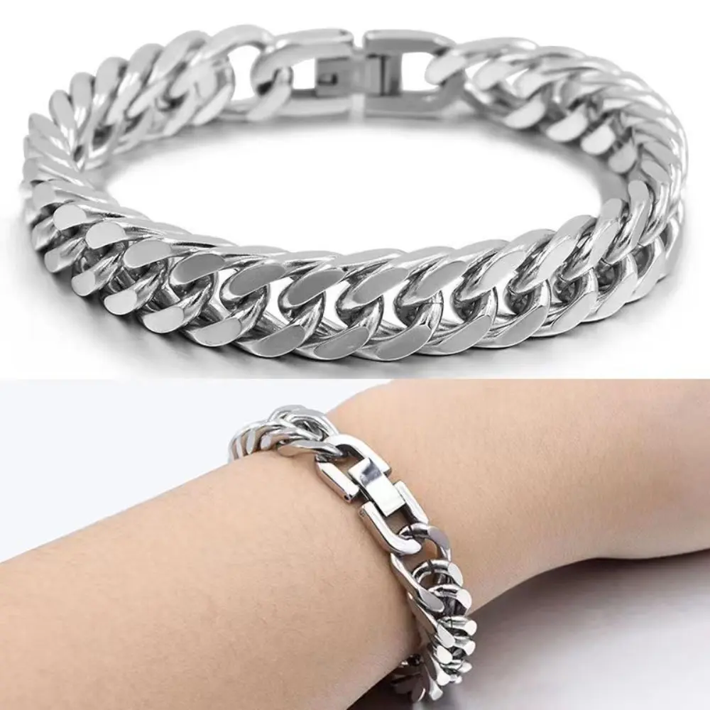 New Stainless Steel Link Chain 8MM Length 19cm/21cm Miami Cuban Bracelet Polished Belt Buckle Bracelet Male