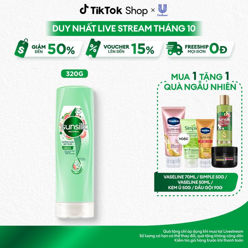 Dầu xả Sunsilk Natural thành phần thiên nhiên cho mái tóc tỏa hương và Hỗ Trợ Dưỡng Tóc, Giảm Gãy Rụng 320g [1]