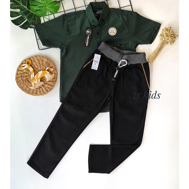 GRATIS ONGKIR/ COD Setelan Kemeja Polos Chinos Panjang Keren Produk Terbaru untuk Umur 2-12 Tahun 0