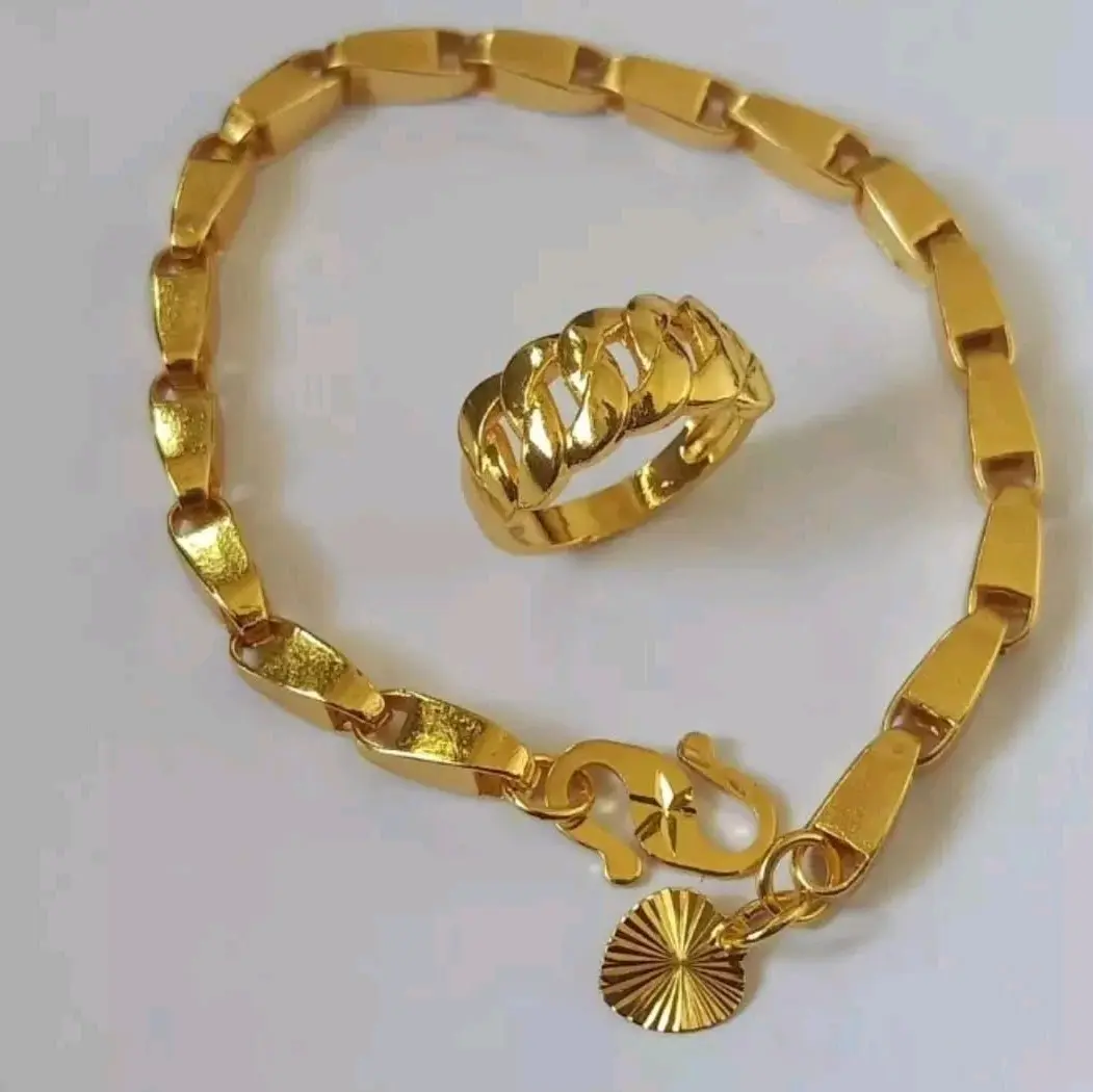 gelang tangan padi balok free cincin rantai lapis coin emas import asli anti luntur gold