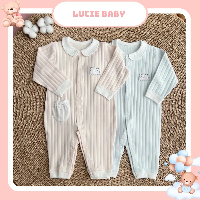 Bộ body dài tay cổ sen có túi cho bé 5-13kg chất liệu 100% Cotton thoải mái Jumpsuit Vải Cotton 0