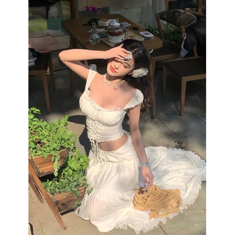 SET ĐẦM MAXI ÁO CROTOP PHỐI REN KÈM VÁY DÀI 98cm KHANHSVY STORE 91150 NỮ