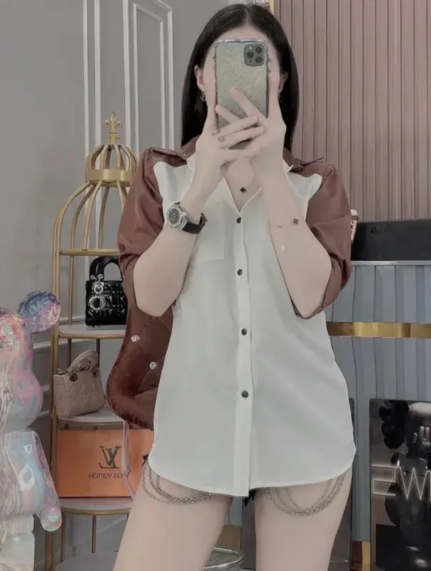 Áo sơ mi nam nữ tay dài thiết kế tay phối màu sang trọng chất lụa mềm mịn thoáng mát mẫu mới hót trend_kenkhang77 Menswear Shirt Có Cổ 3