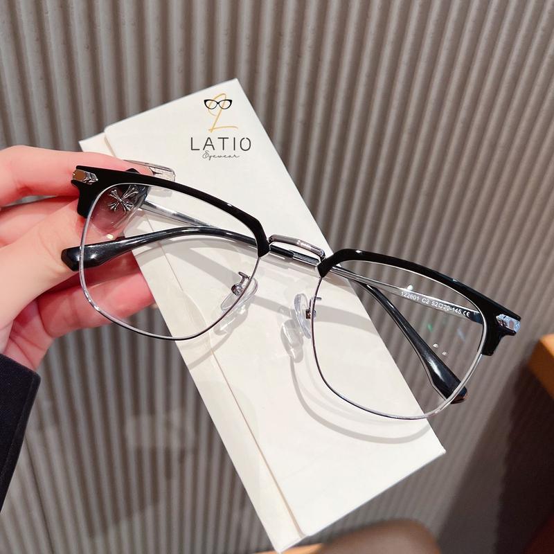 Gọng kính nam nữ thời trang LATIO, mắt kính nam nữ dáng vuông kim loại cao cấp 0 độ chống ánh sáng xanh và tia UV - KM68
