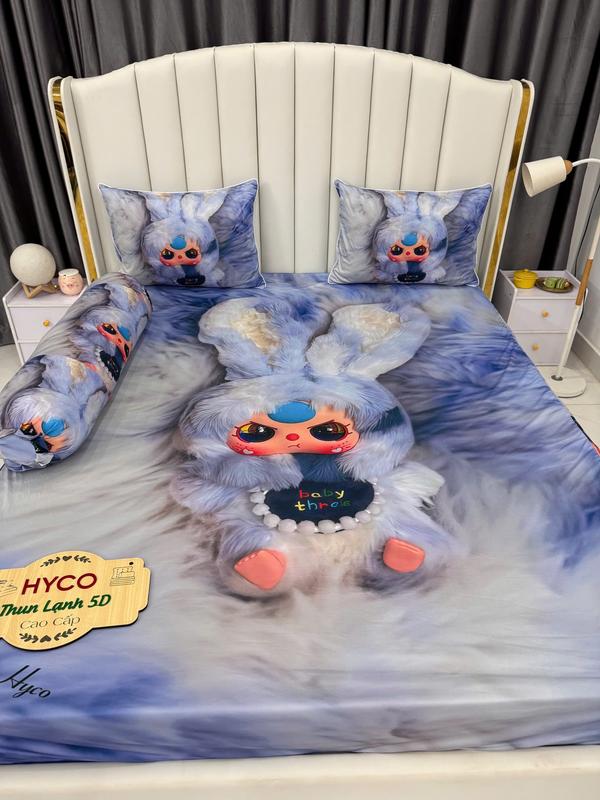 MẪU BABYTHREE THỎ XANH - BỘ GA GIƯỜNG NGỦ THUN LẠNH HYCO 5D ÔM KHÓA KÉO Thú Bông Thú Nhồi Bông Đồ Chơi Toy Voi Phát Nhạc