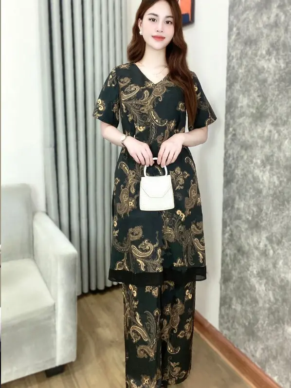 E53- Váy lụa trung niên che khuyết điểm cực tốt khi đi chơi , dự tiệc . Mã E53
