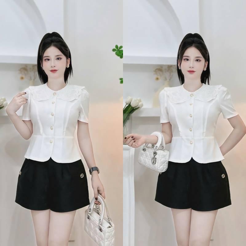 ÁO Peplum A41 Phối cổ Ren tay cộc siêu xinh