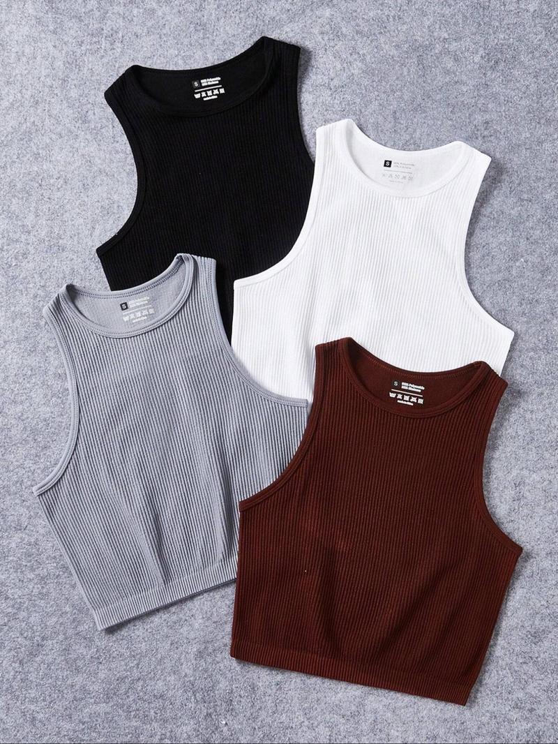 Product Introduction of Women's Solid Round Neck Sports Vest, Minimalist Sleeveless Crop Tank Top for Yoga Gym Workout Running Indoor Outdoor, Ladies Sportswear Clothing for All Seasons 3