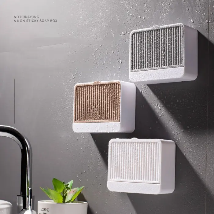 Wall Soap Tempat Sabun Batang Kamar Mandi Dinding Tempel Dapur Wastafel Drain Box Soap Multifunction Bar Soap Box Anti Debu Air Dust Proof Waterproof Dengan Pengering Soap Bar Organizer Open Flip 2