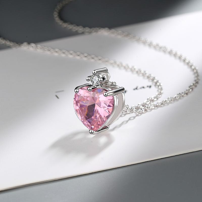 New in 925 Sterling Silver Heart Pink Zircon Women's Neck Chain Necklaces Luxury Jewelry Wholesale Offers With 1
