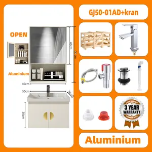 Kabinet Wastafel Kamar Mandi Aluminium 43/50/60/80cm – Anti Air | Meja + Cermin + Wastafel | Siap Pasang
