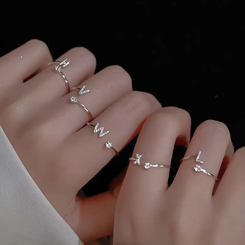 A-Z Letter Adjustable Opening Ring For Women Couple Alphabet Name Men Initials Rings Wedding Finger Jewelry