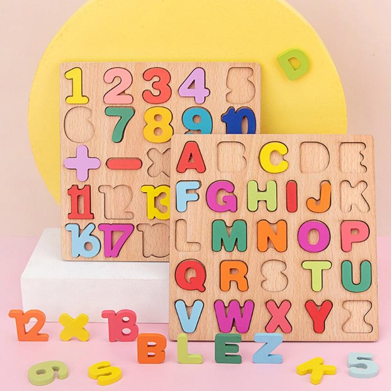 Wooden Toys Kids ABC Montessori Early Learning Geometric Shape Classification Number Sorting Puzzle Small Kids Learning