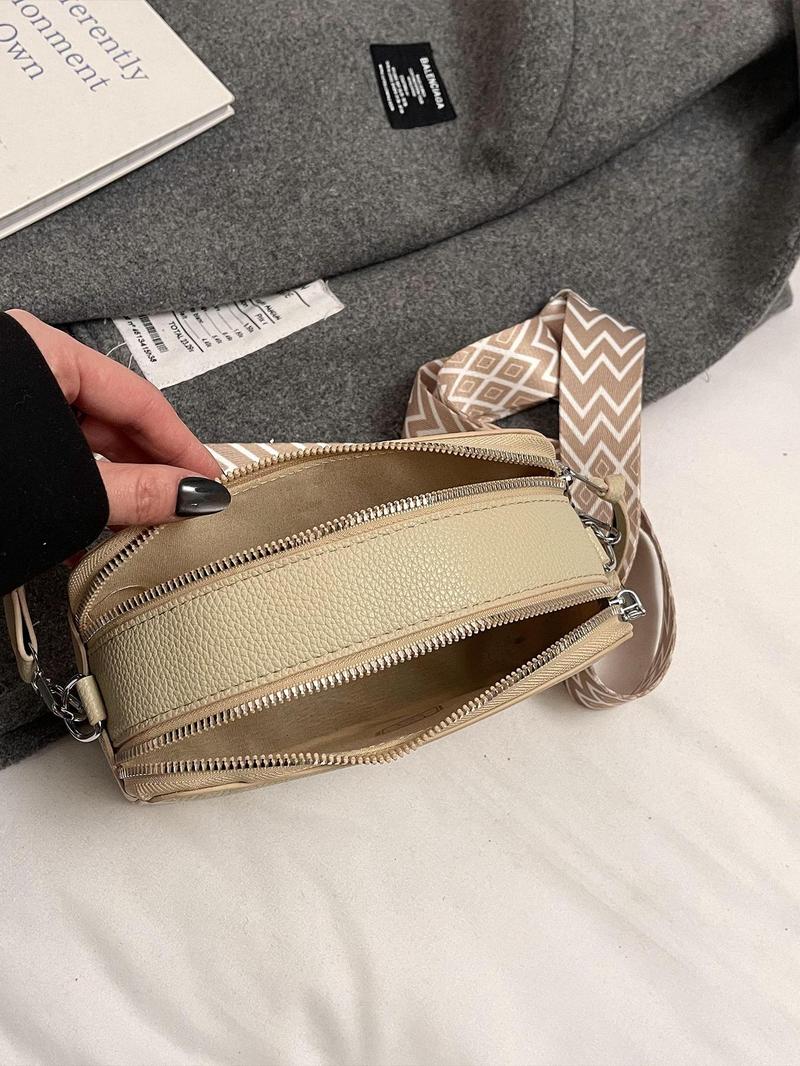 Product Introduction of Fashionable Letter Pattern Compact Crossbody Bag, Casual Versatile Zipper Beige Shoulder Bag for Women, Trendy All-match Commuter Bag for Daily Used,  Bags Crossbody, Everyday Bags 8