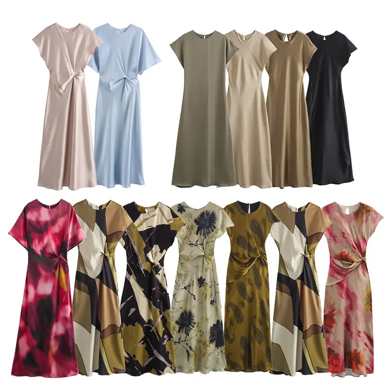 Đầm Midi In Họa Tiết, Thời Trang Nữ Mới, Phong Cách Âu Mỹ Thanh Lịch, Chất Liệu Satin, bó Eo, Thích Hợp Cho Mùa Xuân 2025