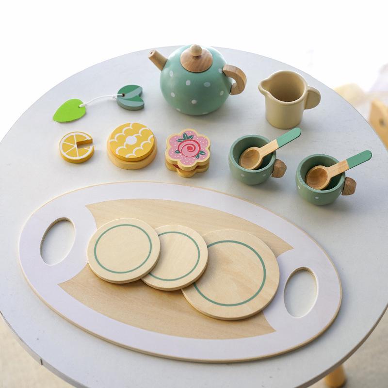 15pcs/set Play House Afternoon Tea Set, Wooden Dessert Cake Selling Tea Pot Cup Tea Set Pretend Play Toy, Stocking Filler, Kitchen Accessories Play Food Play Set 1