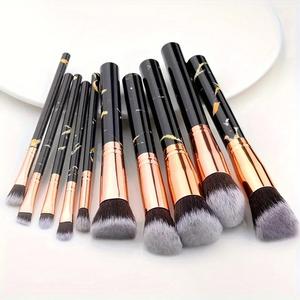 Set de brochas de maquillaje con patrón de mármol, 10 piezas/set, brochas de maquillaje profesionales con cerdas suaves, herramienta de maquillaje para principiantes