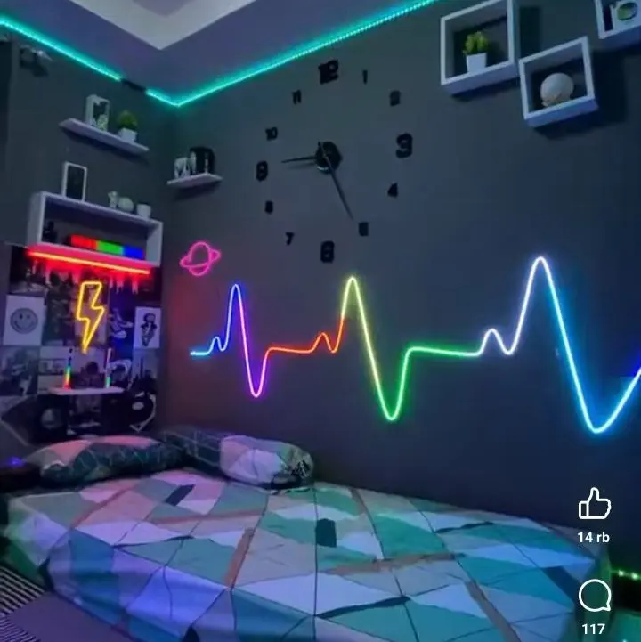 NEON FLEX RUNNING RGB PANJANG 5 10 METER BISA GANTI WARNA SUDAH TERMASUK ADAPTOR DAN REMOT CONTROL BISA DI ATUR LEWAT HP NAMA APK RHYTHM PRO 1