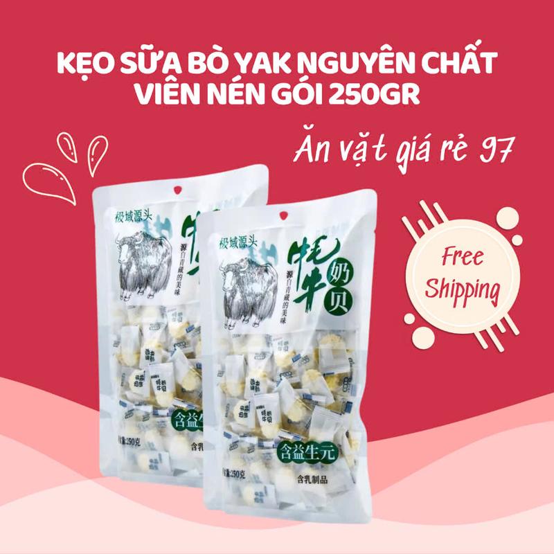  Kẹo Sữa Bò Yak Nguyên Chất Viên Nén Gói 250gr - Ăn Vặt 97 Giá Rẻ 