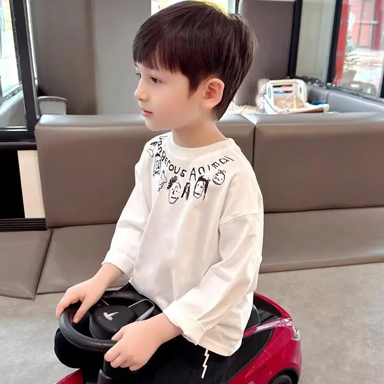 Áo Thun Cotton Dài Tay In Họa Tiết Sành Điệu Cho Bé Trai, Thân Thiện Với Làn Da, Thoáng Khí, Mềm Mại Và Thoải Mái, Thích Hợp Cho Quần Áo Trẻ Em Mới Mùa Thu 2024, Cho Trẻ Lớn Hơn 4