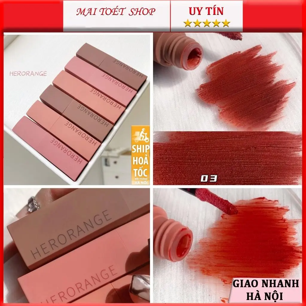 Son Môi Herorange vuông lùn cầm chắc tay,son kem lì lâu trôi chính hãng nội địa trung