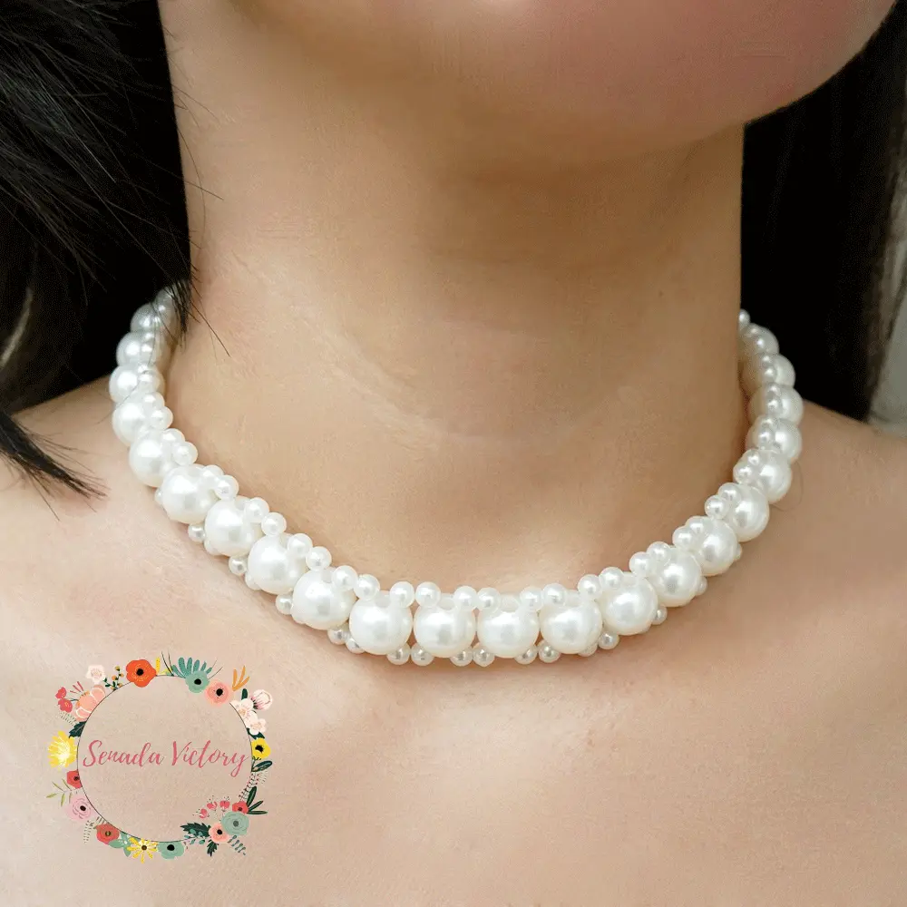 Choker Necklace Mutiara Korea Senada Victory Kalung Korea Kalung Rangkai Mutiara Aksesoris Fashion Wanita TSK098