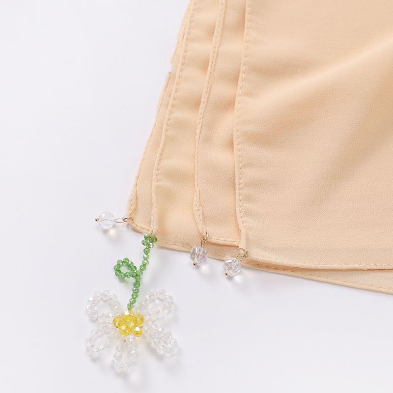 Product Introduction of Crystal flower pearl scarf | 90cm chiffon square | Hui sweet headscarf | Malaysian Internet red with | light luxury everything selendang  bahu sulam  shawl sahara  shawl selendang 1