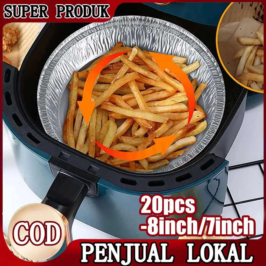 20pcs Alumunium Foil Tray Alas Air Fryer Alumunium Anti Lengket Alas Panggang Sekali Pakai
