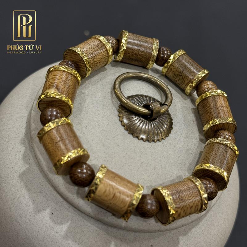 Vòng Trầm Hương Đốt Trúc Tốc Vườn Mạ Khoen Sang Trọng | Trầm Hương Phúc Tử Vi