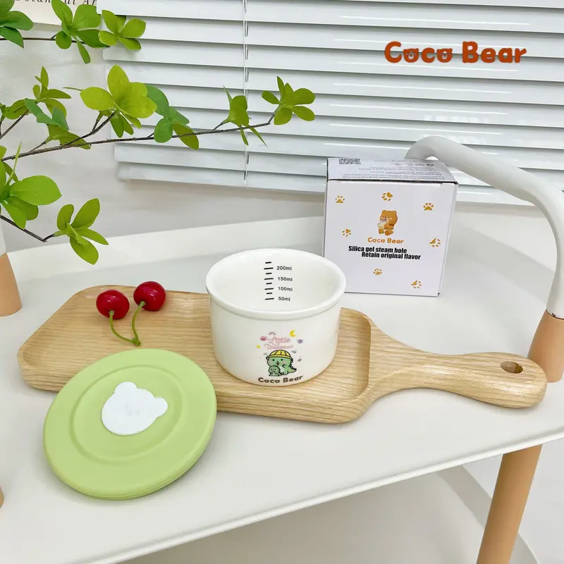 Hũ Sứ Chia Vạch Cocobear Nấu Đồ Ăn Dặm, Trữ Đông Thức Ăn Cho Bé ( Bát Sứ, Thố Sứ ) Kèm Nắp Đậy 3