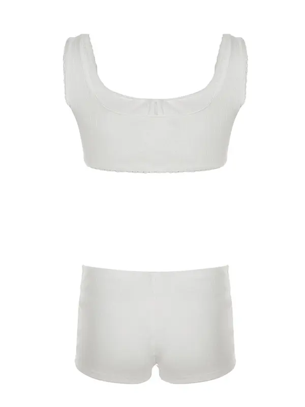Two-piece Set Women's Solid Crop Tank Top & Shorts, Casual Sleeveless Top & Shorts for Summer, Ladies Clothes for Daily Wear 3