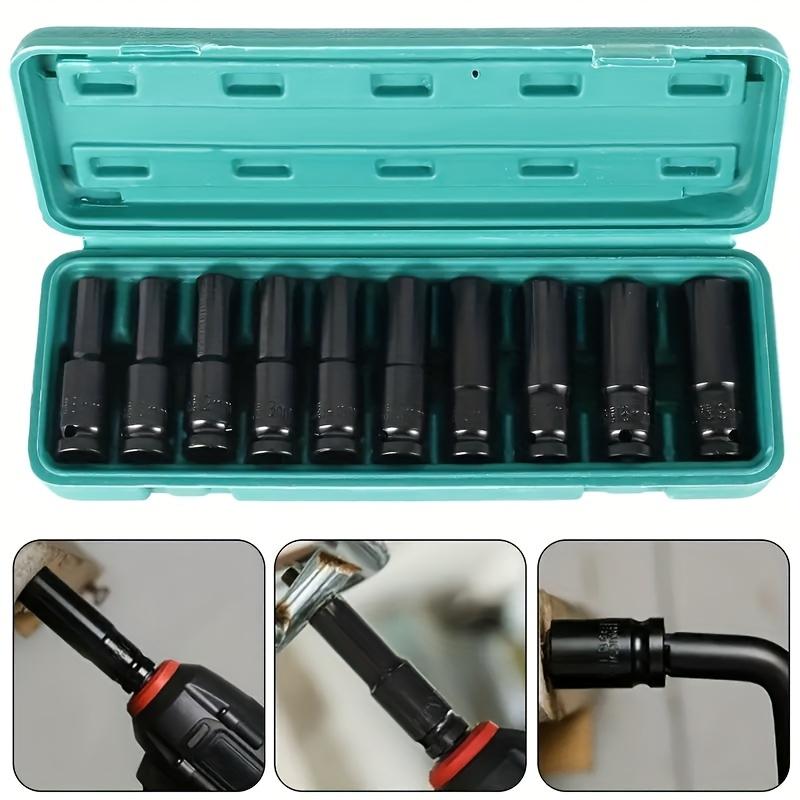 10pcs Set 1/2 Inch 8-24mm Electric Long Socket Wrench Tool Socket Wrench Adapter Hand Tool Car Home Industrial Repair Tool Socket Kit 9