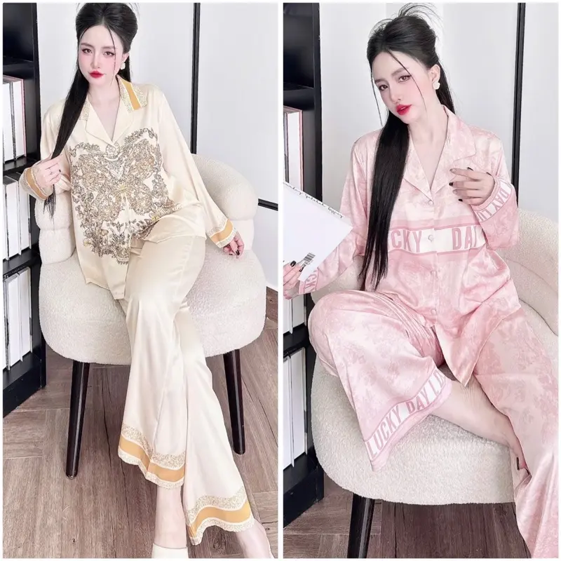 Bộ pijama tay dai quần dài thiết kế chiều dài quần 95 size (45kg-65kg)