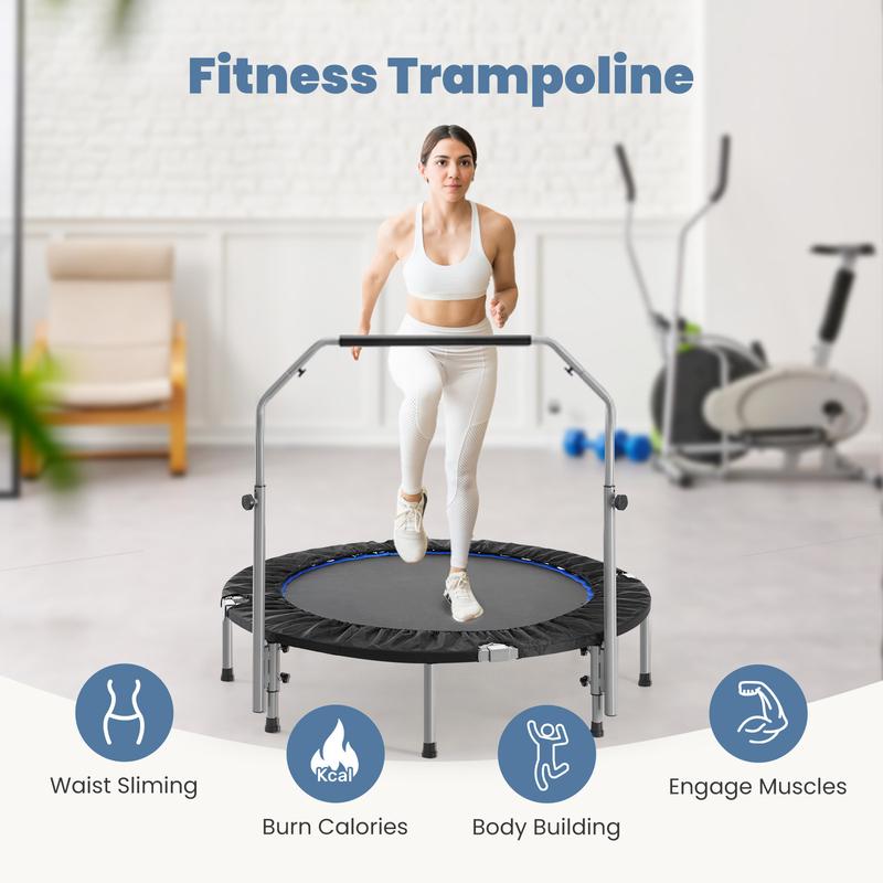 TikTok Shop 40 48 Foldable Mini Trampoline Load 450lbs Portable Exercise Rebounder Trampoline with Adjustable Foam Handle Fitness Trampoline for Adults and Kids Indoor Trampoline for Kids Adults Indoo...