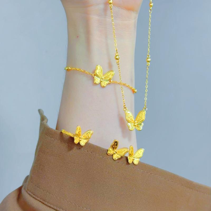 Product Introduction of Butterfly Necklace Bracelet Ring Stud Earrings Four-Piece Set Fairy Butterfly Necklace Bracelet Ring Stud Earrings for Women 1