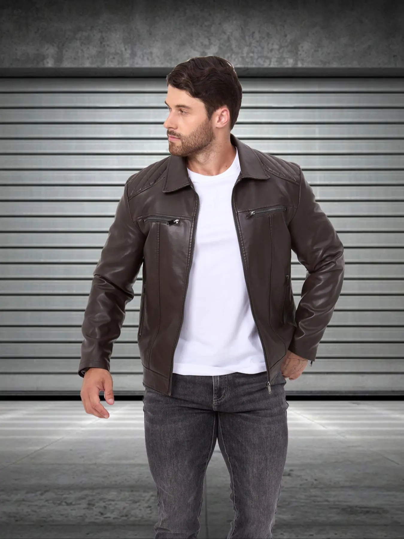 Men's Regular Fit Solid Color PU Leather Jacket, Casual Comfy Long Sleeve Outerwear for Fall & Winter, Men's Clothes for Daily Wear