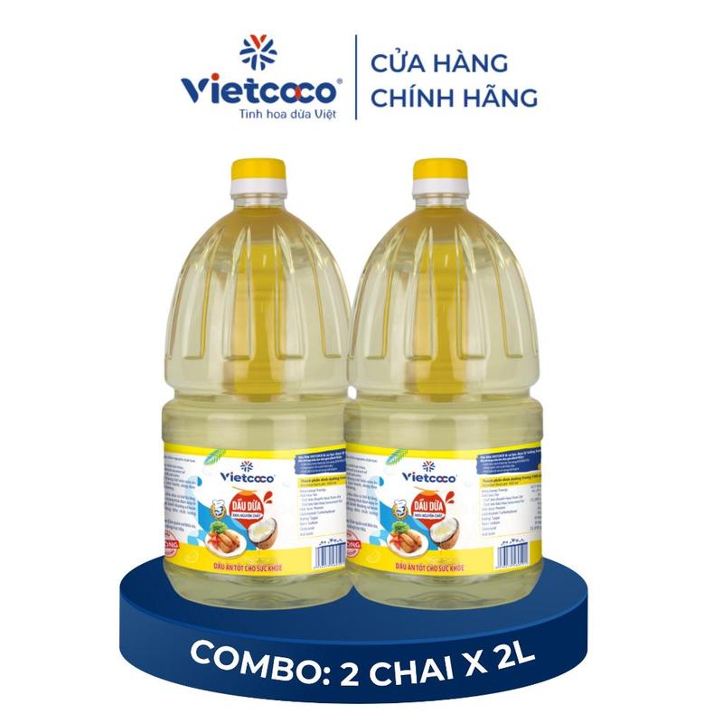 [COMBO 2 CHAI] Dầu dừa cooking Vietcoco - dầu dừa nấu ăn 2L/ chai