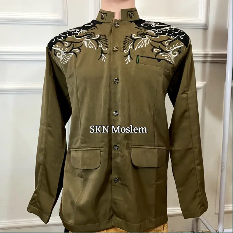 SKN Jasko Bordir Motif KIPAS Baju Jas Koko M L XL XXL 3L 4L 5L Jumbo Pria Kain High Twist Premium Hitam Putih 6