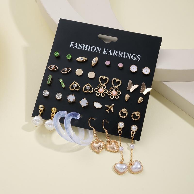 XU YI 20pairs/set Stud Earrings Set for Women Colorful Zircon Crystal Butterfly Heart Flower Cloud Earings Hypoallergenic Accessories Jewelry 5
