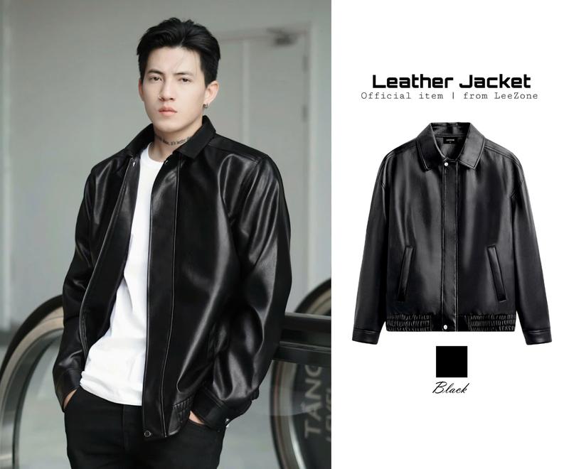 Áo Khoác Da PU Nam Chun Gấu Cổ Bẻ Cao Cấp Dày Đẹp Khóa Kim Loại Menswear Tay Dài Jacket