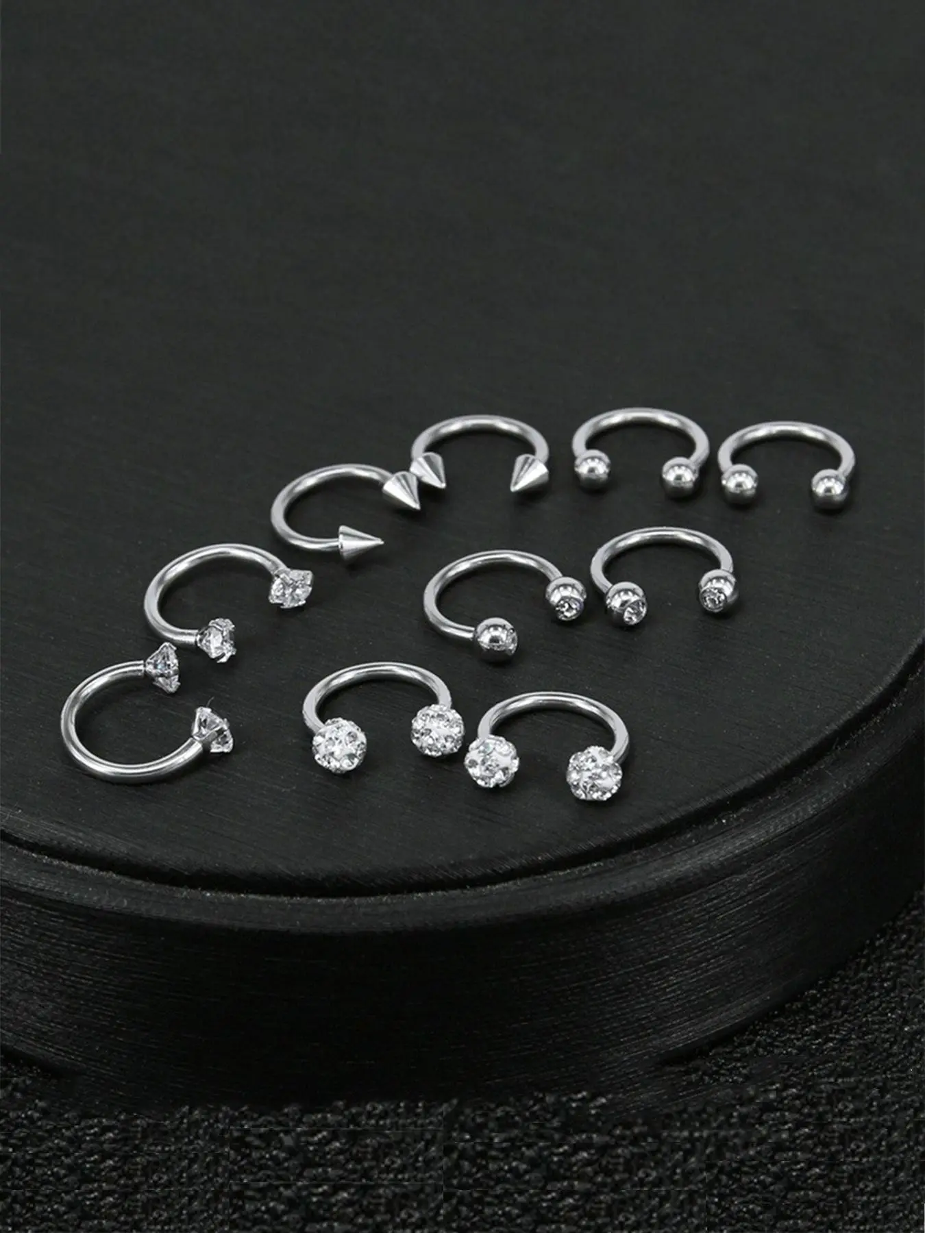 Rhinestone Decorated Horseshoe Shaped Nose Ring, Stainless Steel Stud Earrings for Women & Girls for Party, Daily Clothing Decor, Trendy Pierced Jewelry for Birthday Gift